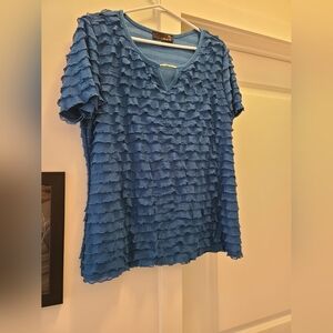 Laura Blue Ruffled Short Sleeve Blouse